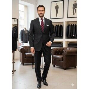 Martino Uomo Moda 2pc Suit Men’s Subtle Black Pinstripe 42R W32xL31